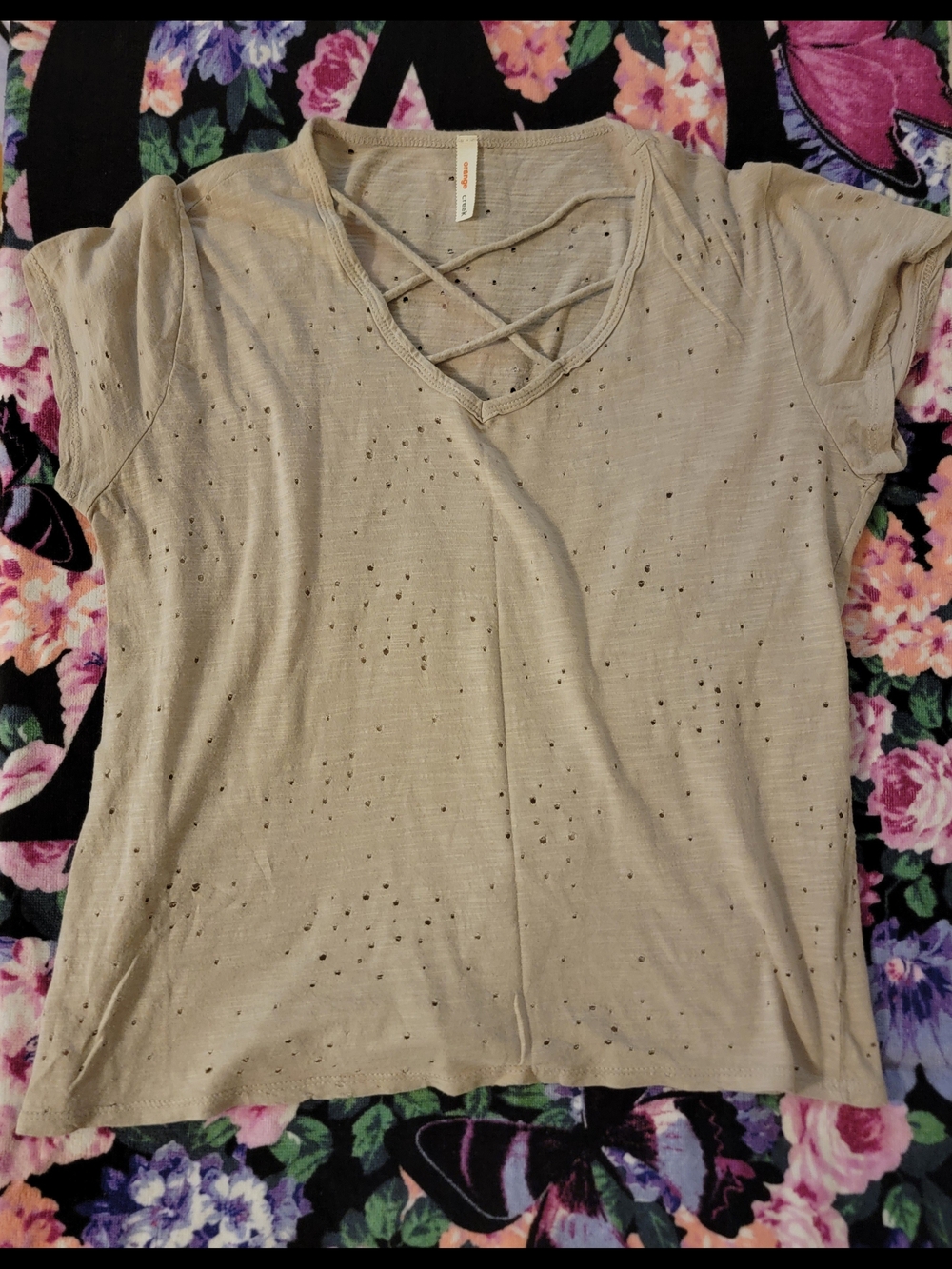 Orange Creek Cotton & Modal Holey Distressed T-shirt Small